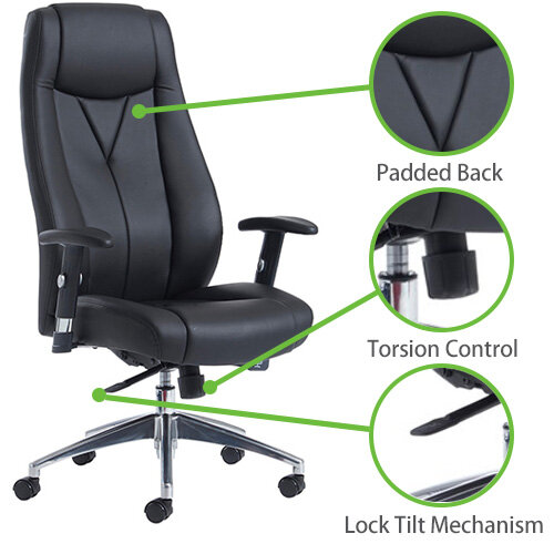Odessa High Back Executive Office Chair - Chrome 5-Star Base - Height Adjustable Padded Arms - Gas Lift Height Adjustment - Black