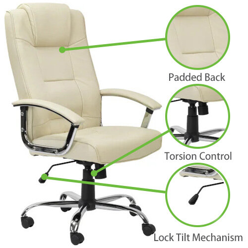 Alphason Houston Executive Chair - High Padded Back - Padded Arms - Chrome Frame - Cream