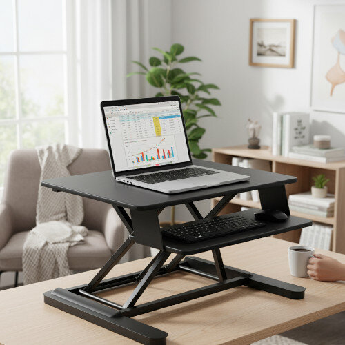 StarTech Sit Stand Desk Converter with Keyboard Tray - Large 35” x 21" Surface - Height Adjustable Ergonomic Desktop/Tabletop Standing Workstation - Holds 2 Monitors - Pre-Assembled ARMSTSLG