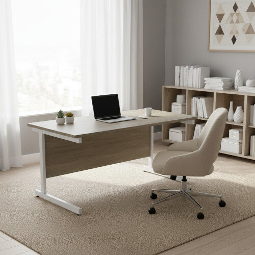Office Desk Rectangular White Cantilever Legs W1600xD800xH725mm Arctic Oak Ashford