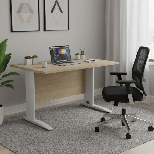 Cantilever Office Desk Rectangular With White Cable Managed Leg W1200xD800xH725mm Urban Oak Komo