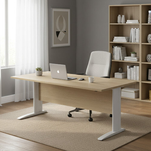 Cantilever Office Desk Rectangular With White Cable Managed Leg W1800xD800xH725mm Urban Oak Komo