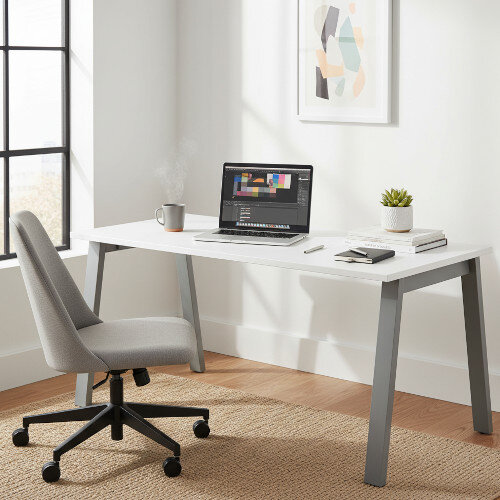 Switch Rectangular Modern Office Desk with Silver A Frame Leg & White Scallop Top W1600xD700xH725mm