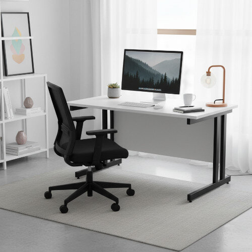 Office Desk Black Double Cantilever Twin Leg Straight Desk Width 1200mm White Ashford