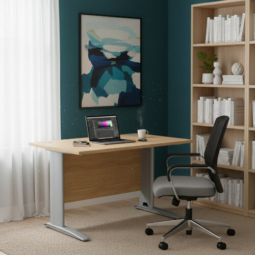 Cantilever Office Desk Rectangular With Silver Cable Managed Leg W1200xD800xH725mm Beech Komo