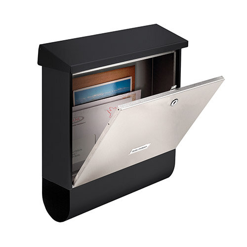 Burg Wachter  6867 London Black & Silver Stainless Steel with Black Coating Post Box H320 xW377xD115mm