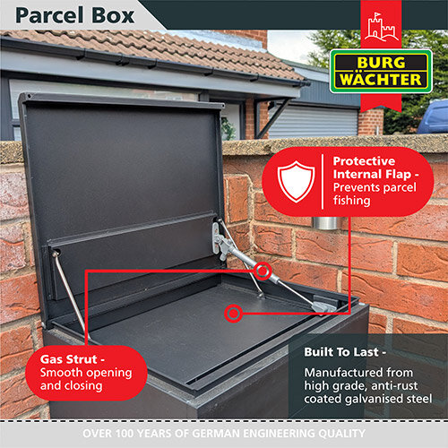 Burg Wachter PB03 Black Galvanised Steel Parcel Box 375 x 245 x 120mm