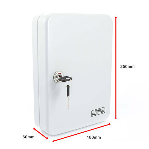 Burg Wachter KC36 Key Cabinet 36 Hooks Light Grey Key Lock H250 x W180 x D80mm