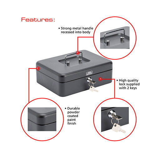 Burg Wachter  Cash Box 10" Black Key Lock H90 x W250 x D180mm
