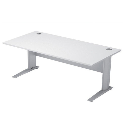Cantilever Office Desk Rectangular With Silver Cable Managed Leg W1800xD800xH725mm White Komo