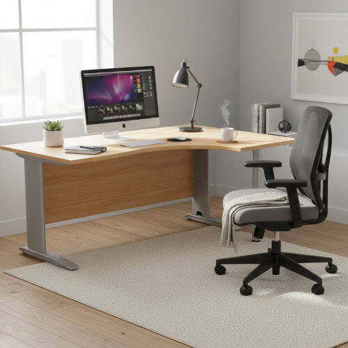 Radial Left Hand Corner Office Desk -  W1600xD1200xH725mm - Beech - Silver Cable Managed Leg