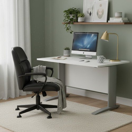 Cantilever Office Desk Rectangular With Silver Cable Managed Leg W1200xD800xH725mm White Komo