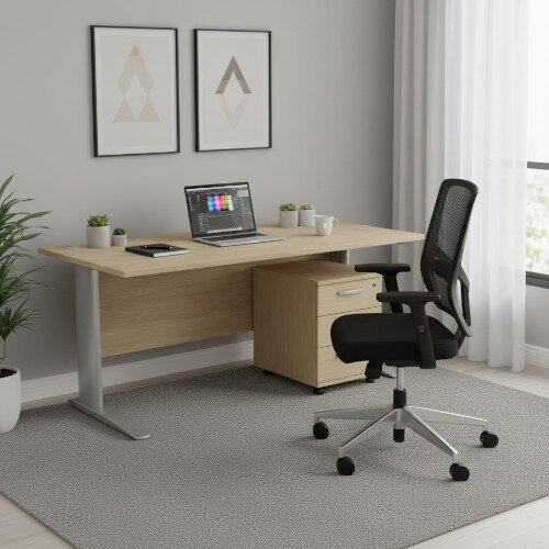 Rectangular Office Desk With Silver Cable Managed Leg W1800xD800xH725mm Urban Oak Komo