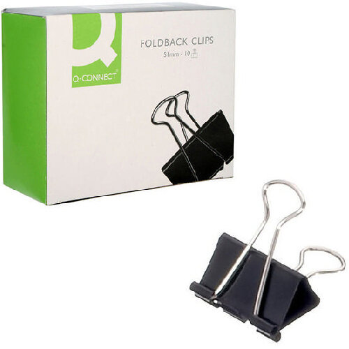 Q-Connect Foldback Clip, 51mm, Black (Pack of 10) - Extra Large Foldback Clips for Heavy-Duty Paperwork