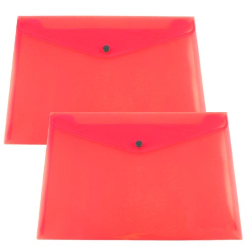 Q-Connect A4 Envelope Wallet, Plastic, Transparent, Red (Pack of 12) - Durable and Colourful Document Storage
