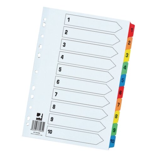 Q-Connect Extra Wide Index 1-10 Board Reinforced Multi-Colour Divider KF76984