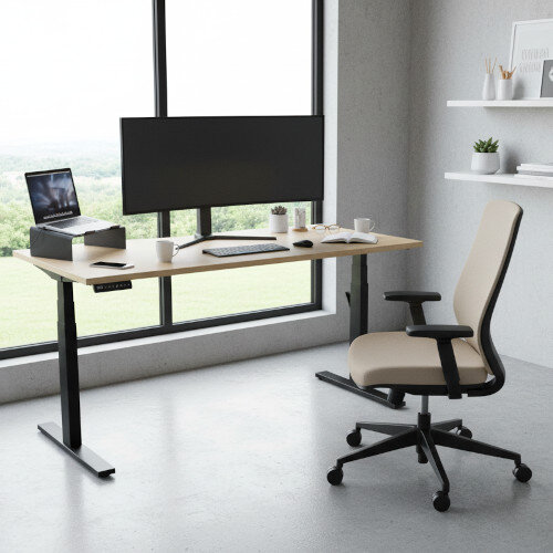 LEAP Electric Dual Motor Height Adjustable Rectangular Sit Stand Desk Portal Top W1600xD800xH620-1270mm Urban Oak Top Black Frame 10 Year Warranty