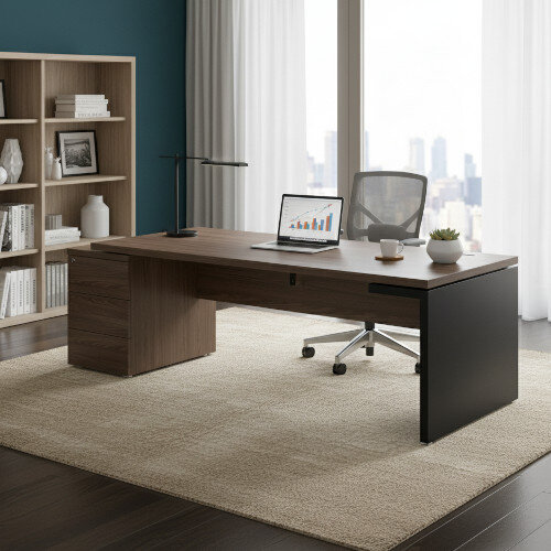 Mito Executive Desk With Left Hand Pedestal W2020xD1000xH740mm Robinia & Black
