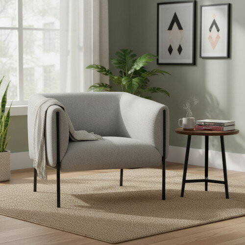 Curve Soft-Plush Grey Armchair with Steel Base Single Seater