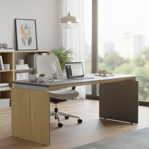 MOVE&LEAD Height Adjustable Executive Desks W2000xD850xH735-1300mmmm Grey With Oak Veneer Finish