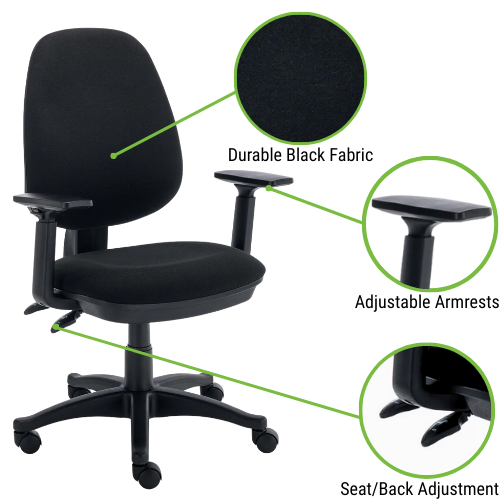 Versi 2 Lever Operators Chair with Adjustable Arms - Ergonomic Office Chair - Adjustable Arms - Black