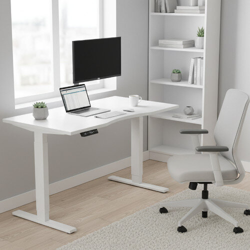 Zoom Electric Dual Motor Height Adjustable Sit Stand Office Desk Dual Purpose Reversible Scallop Top W1200xD800xH685-1185mm White Top White Frame 10 Year Warranty