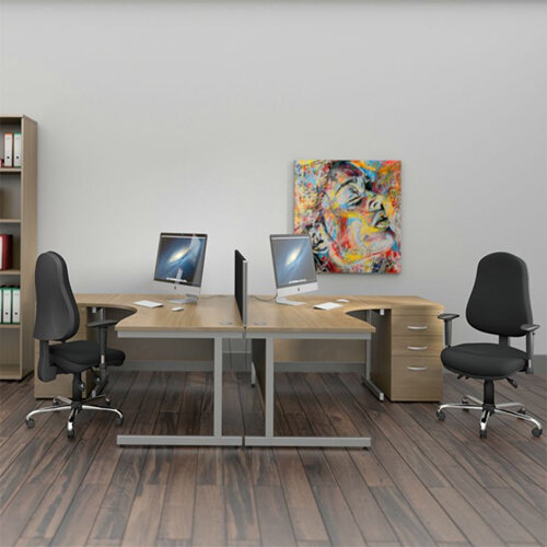 Ashford 1600mm Right Hand Radial Corner Office Desk Metal Leg With 3 Drawer Desk High Pedestal Beech Bundle Offer