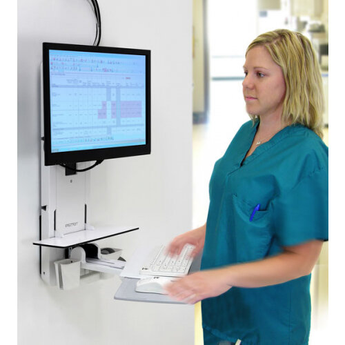Ergotron StyleView Sit-Stand Vertical Lift, Patient Room - Wall mount for LCD display / keyboard / mouse / bar code scanner - white - screen size: 24 Inches