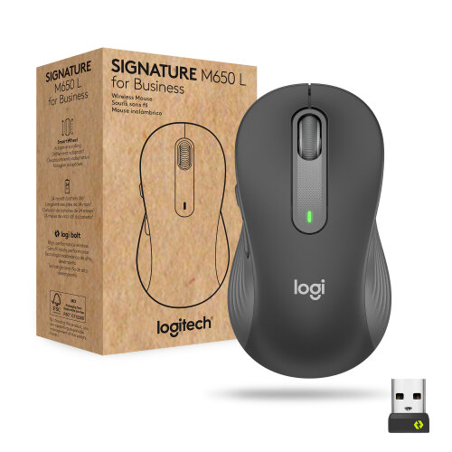 Logitech Signature M650 for Business - Mouse - optical - 5 buttons - wireless - Bluetooth, 2.4 GHz - Logitech Logi Bolt USB receiver - graphite