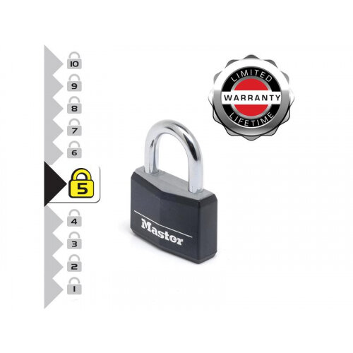 Master Lock Aluminium Black Vinyl Cover 40mm Padlock 4-Pin