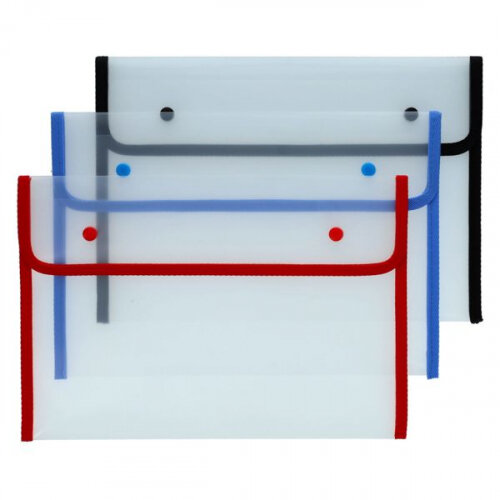 Concept A4 Heavy Duty Button Document Wallet - 3 Assorted Colors for Tough Use