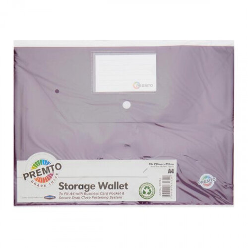 Premto A4 Button Document Wallet - Grape Juice - Secure & Stylish for Document Organization