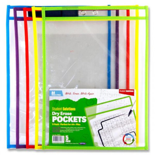 Student Solutions Dry Erase Pockets Pack of 5 - Reusable Study Tool