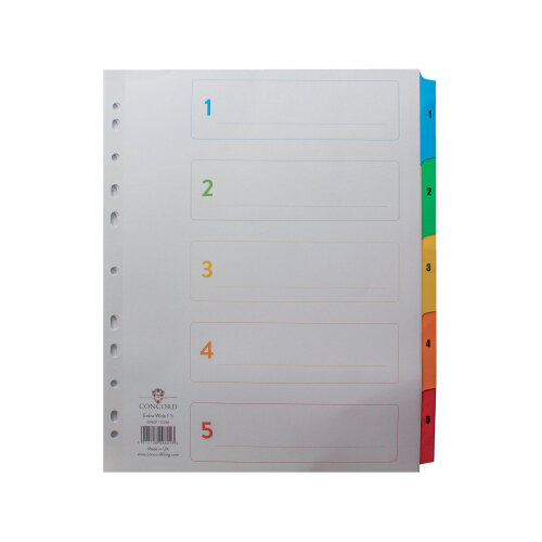 Concord Extra Wide Index A4 Multicolour Tabs Europunched 1-5 White