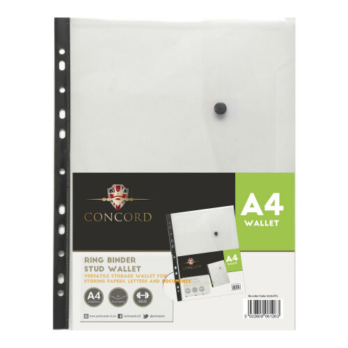 Concord Ring Binder Stud Wallet Polypropylene with Card Pocket 180 Micron A4 Clear Ref 6126-PFL Pack 5