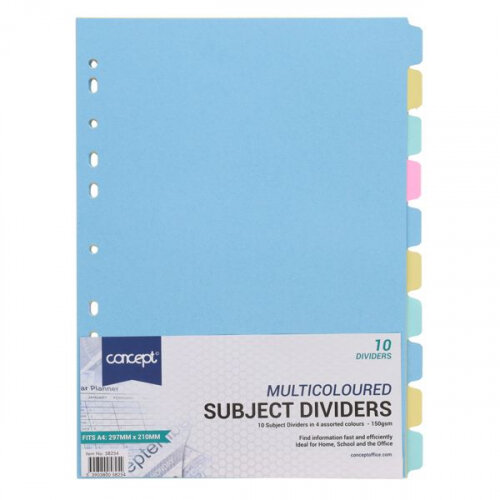 Concept 10 Part Subject Dividers 150gsm - Efficient File Organization