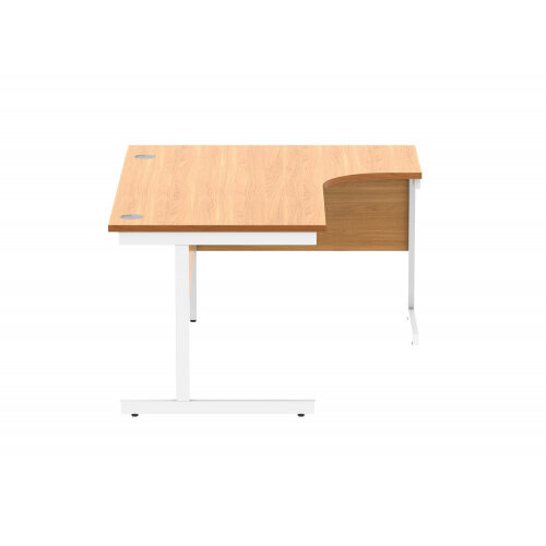 Core Right Hand Corner Office Desk - W1600xD1200xH730mm - Norwegian Beech - Single Cantilever White Frame