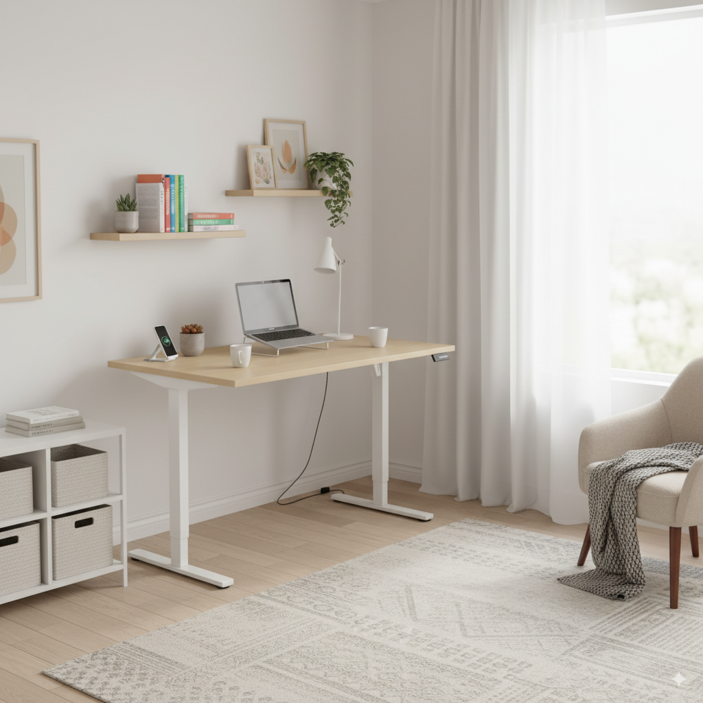 Core Electric Single Motor Height Adjustable Sit Stand Desk 1400 x 800 Canadian Oak Top and White frame 5 Year Warranty