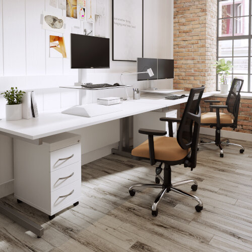 Leap Crossbar Sit-Stand Electric Desktop Converter for Single Monitors White
