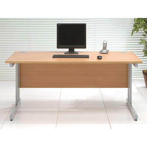 Office Desk - Rectangular Beech Top & Silver Cantilever Legs W1200xD800xH725mm Ashford 15 Year Guarantee