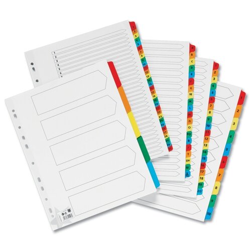 5 Part Coloured Tab White Index Extra Wide A4 White 5 Star - Hunt ...