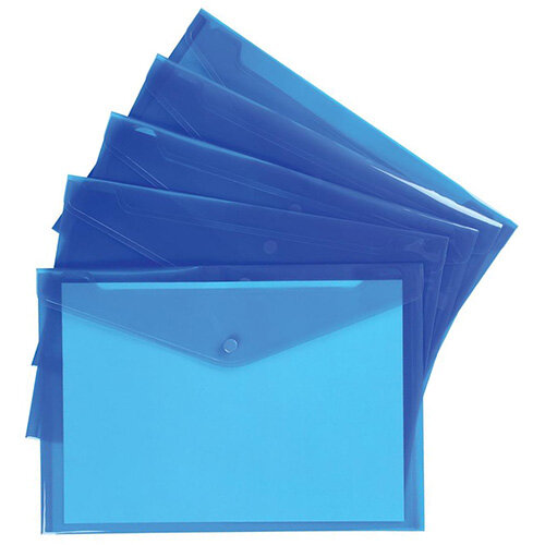 A4 Envelope Wallet Plastic Transparent Blue Pack 5 5 Star Hunt Office