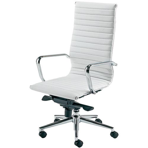 Aria A High Back White Modern Leather Office Armchair With Chrome