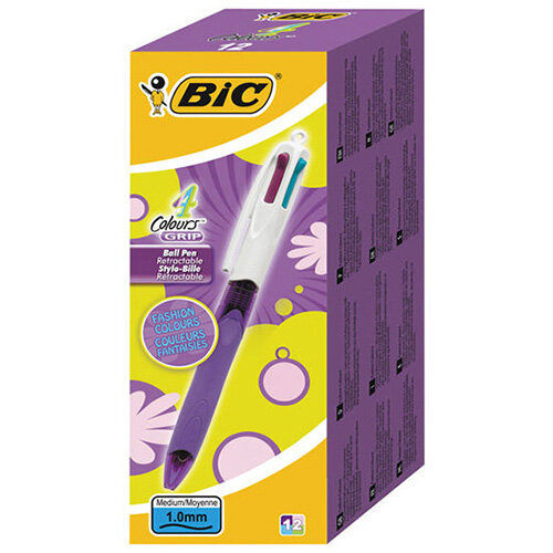 Bic Colours Fashion Grip Ballpoint Pens Pink/Purple/Blue/Green