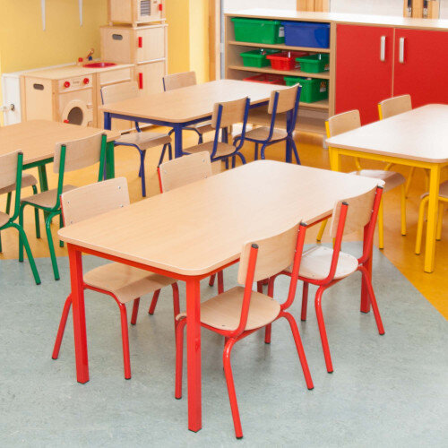 Steel Red Leg Rectangular Classroom Table Height 590mm HuntOffice