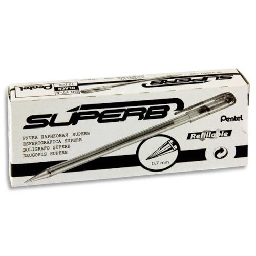 Pentel Black Superb Fine Ball Point Pen Pack of 12 BK77-A Hunt