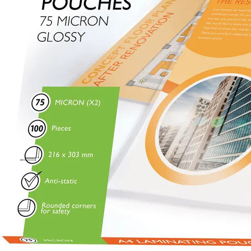 QConnect A4 2x75 Micron Laminating Pouches Pack of 100 KF11412 Hunt