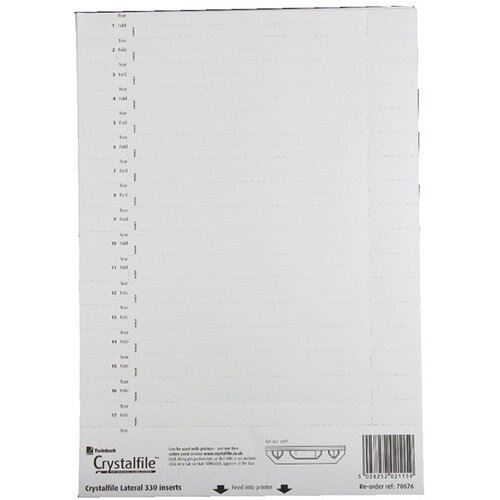 Twinlock Crystalfile Extra Inserts Card for Lateral File Tabs White 70676 Pack 25 Hunt Office