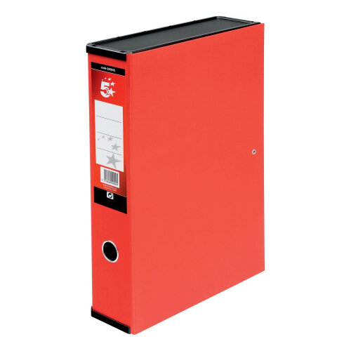 5 Star Box File Foolscap Red 70mm Spine Lock Spring Finger Pull