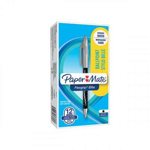 Paper Mate Flexgrip Elite Black Ball Pen Retractable Pack 12